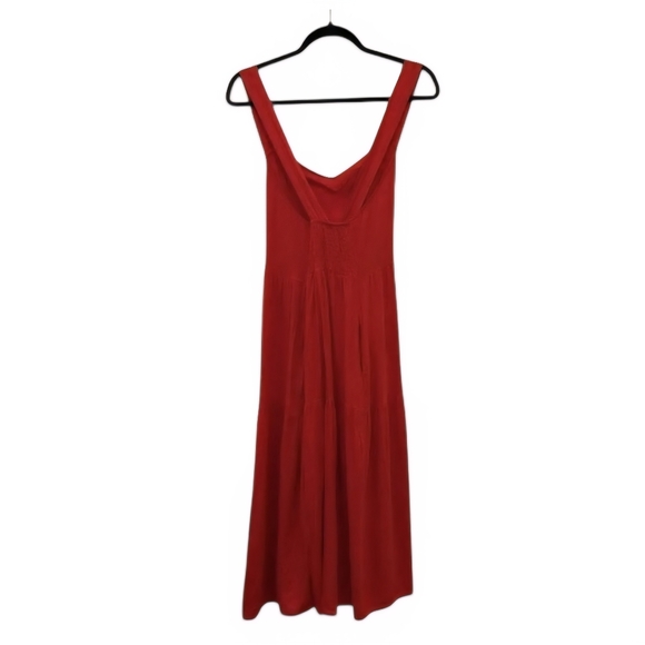 Valentina Naldi Scarlet Red Linen Blend Midi Dress Smocked Back Made in Italy XL - Picture 3 of 16